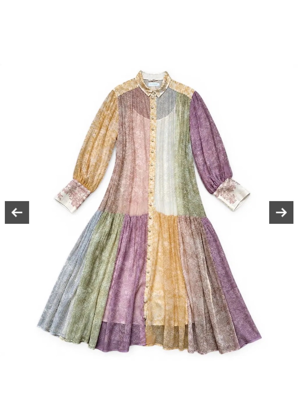Zimmermann Multicolor Patchwork Long-Sleeve Midi Dress size 3